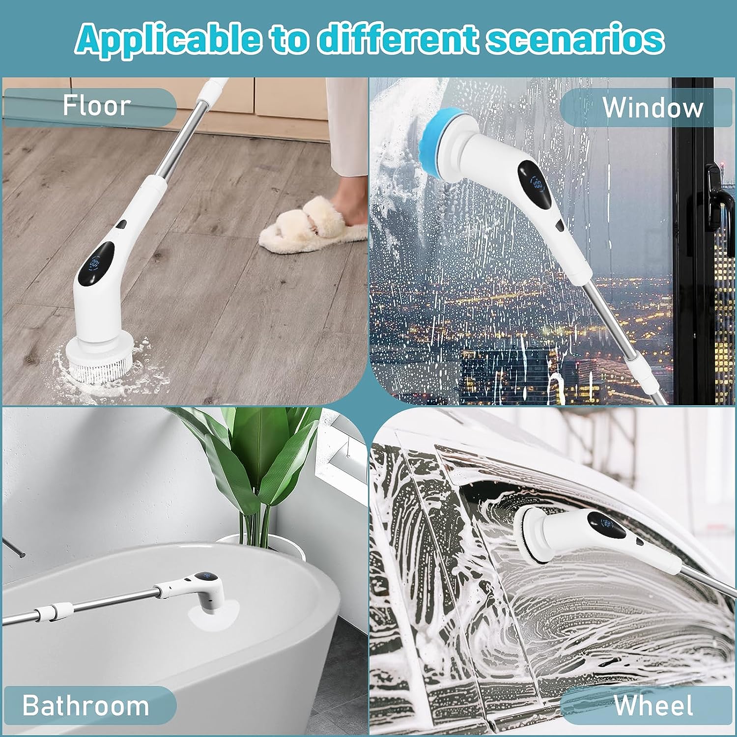 Leebein Electric Spin Scrubber, Cordless Cleaning Brush with 8 Replaceable  Brush Heads, Adjustable Extension Handle, 2 Speeds & Remote Control,Power Cleaning  Brush for Bathroom