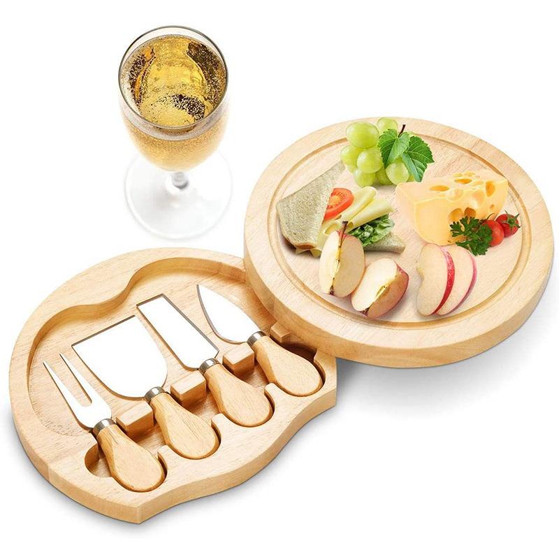 MEIDONG Plateau à fromage avec rangement de vaisselle rotative - 4 couteaux à fromage - idéal pour pendaillerie, pique-nique, fête