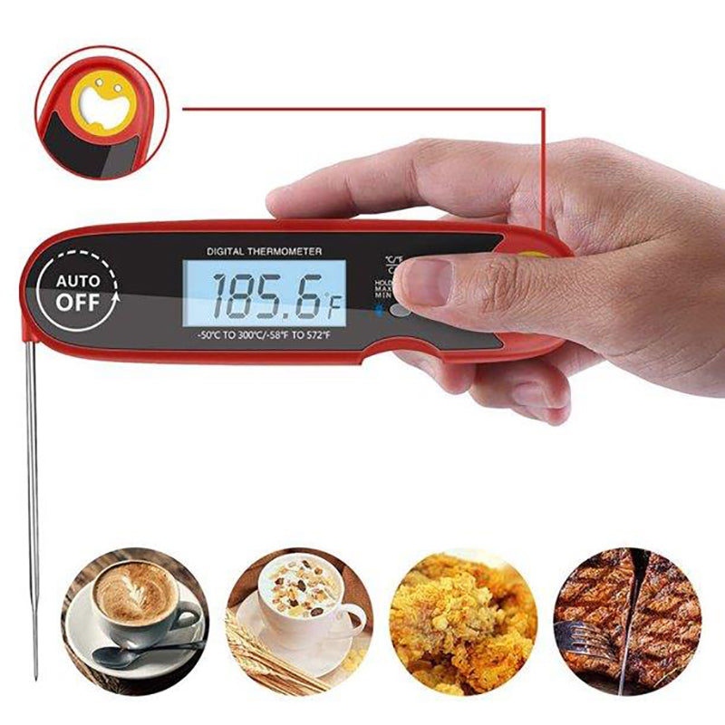 MEIDONG Thermomètre Cuisine Digital - Sonde de Temperature Pliable - Avec Écran LED RétroÉclairage - Thermomètre Cuisson pour Viande