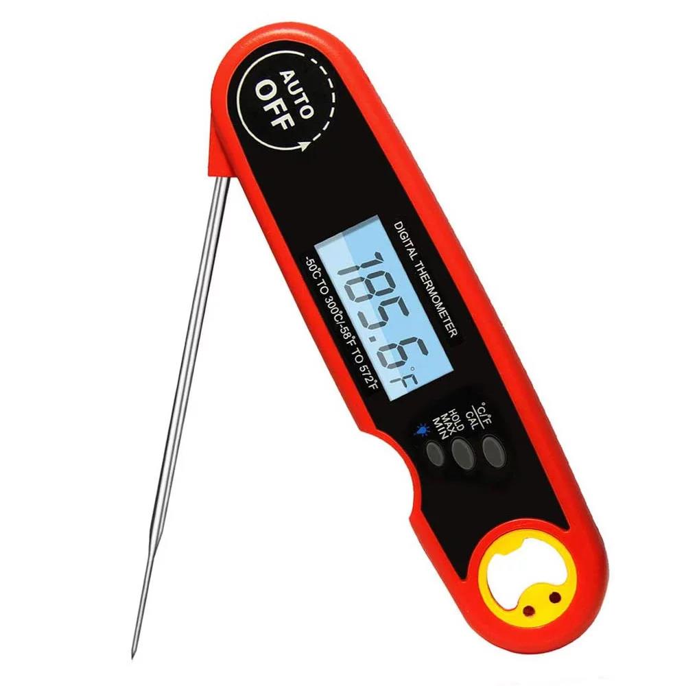 MEIDONG Thermomètre Cuisine Digital - Sonde de Temperature Pliable - Avec Écran LED RétroÉclairage - Thermomètre Cuisson pour Viande