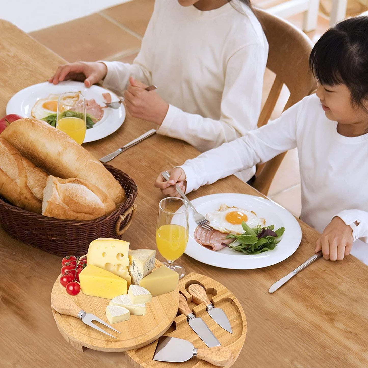 MEIDONG Plateau à fromage avec rangement de vaisselle rotative - 4 couteaux à fromage - idéal pour pendaillerie, pique-nique, fête