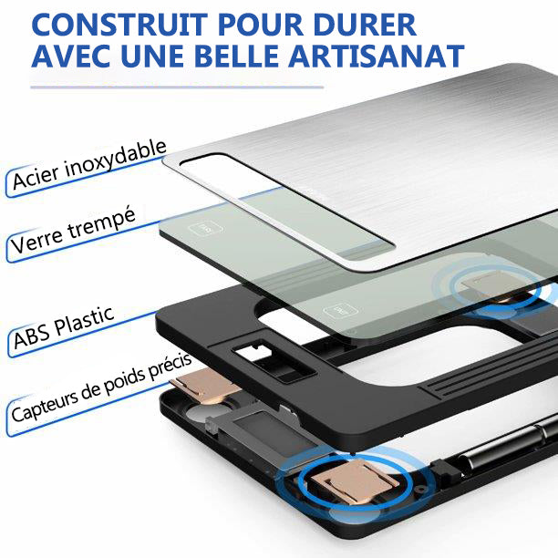 MEIDONG Balance alimentaire 15 KG / 33 LB, 5 unités avec affichage LCD pour la cuisson/cuisson, acier inoxydable et verre trempé